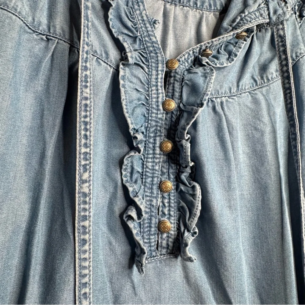 Anthropologie Maeve Chambray Light Blue Ruffle Boho Peasant Blouse Size XS C3 - Picture 8 of 10